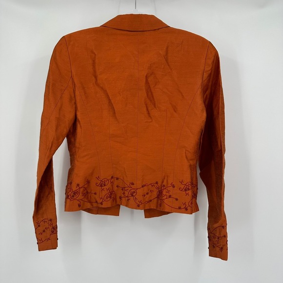 Cache Womens Boho Cropped Jacket Size 4 Burnt Orange Linen Blend Embroidered - Picture 2 of 7